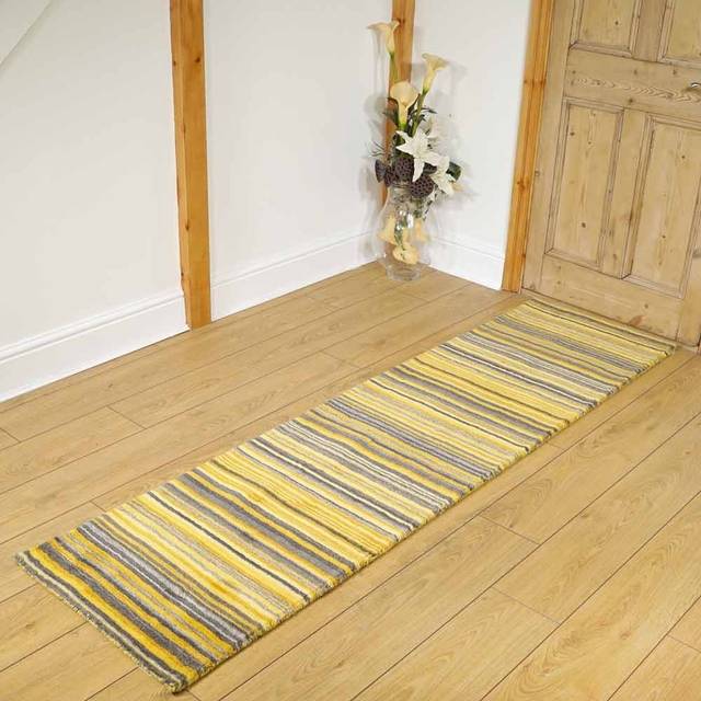 (OCHRE, 120 x 170 cm) Modern Multi Coloured 100% Wool Rugs Stripe Line Design  Small Extra Large Hall Runner Rug Eco Friendly Handmade Mat