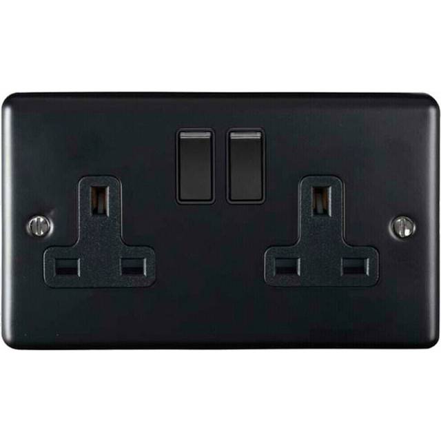2 Gang Double UK Plug Socket MATT BLACK 13A Switched Mains Wall Power Outlet