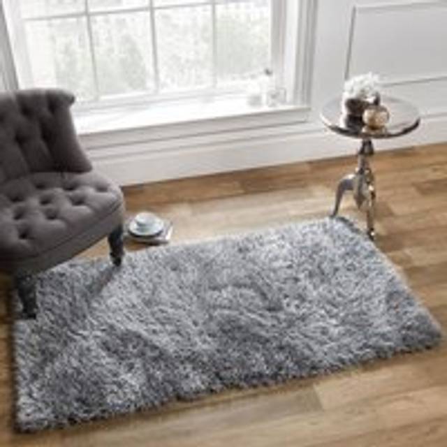Shaggy Fluffy Glitter 5cm Pile Rug - Silver / 120cm - Grey