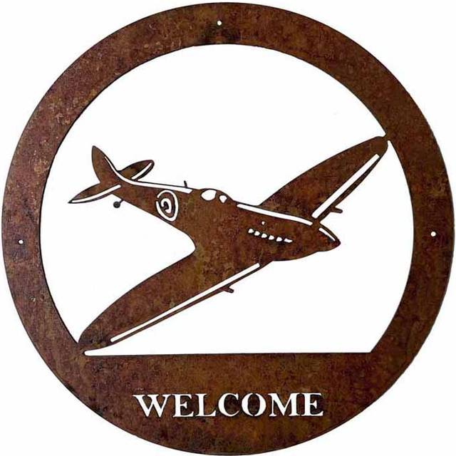 Spitfire Welcome Wall Art - Small - Steel - W29.5 x H29.5 cm - Bare Metal/Ready to Rust