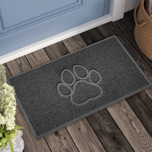 Nicoman Dark Grey Paw Embossed Spaghetti Coil Door Mat Dirt-Trapper Washable Barrier Doormat 75Cm X 44Cm - One Size