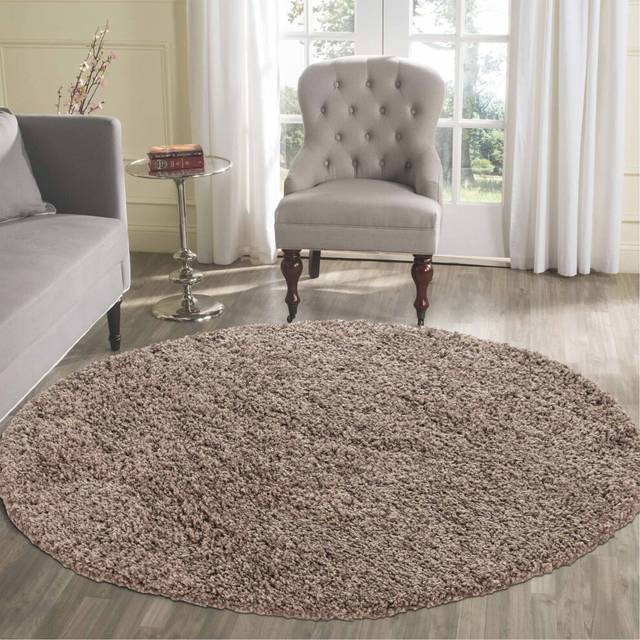 Desire Rugs Oxford Dark Round Beige Plain Shaggy Rug 120 x 120cm - D.Beige