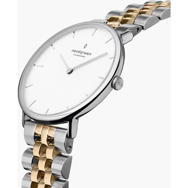 Nordgreen Minimimal Women's Thin Dress Watch - 36mm Silver Case - White Dial - Silver/Gold Metal Strap