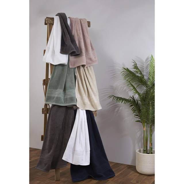 Lazy Linen Turkish Cotton With Linen Blend Insert Border 600gsm 2 Piece Towel Bale  - Sheet, Navy