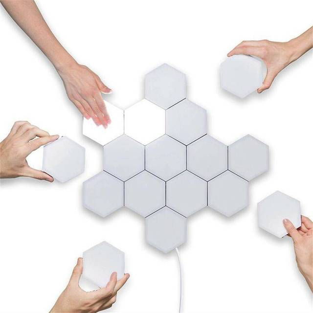(4pcs) Touch-Sensitive LED Wall Lamp Quantum Hexagonal Modular Night Light + UK Plug