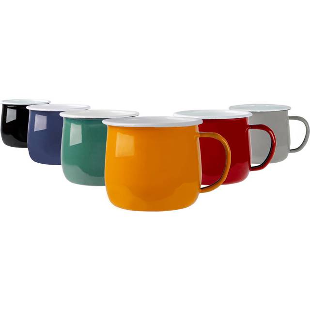 375ml Coloured Enamel Belly Mugs - Pack of Six - Multi