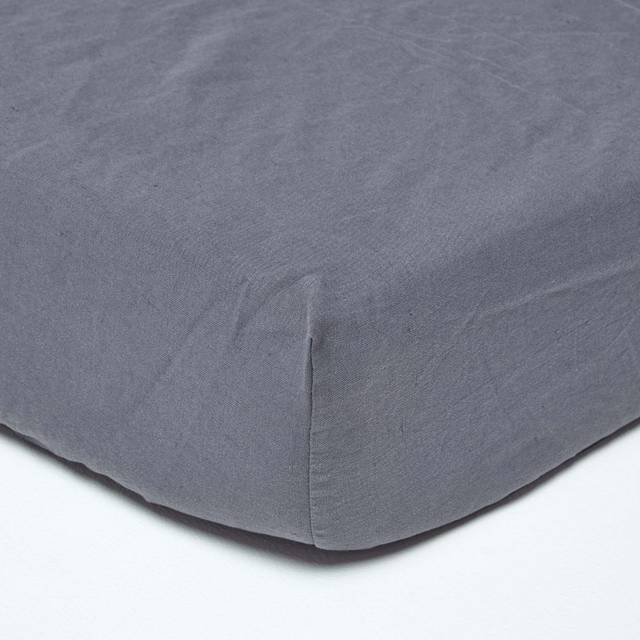 Dark Grey Linen Fitted Sheet, Single - Grey - Homescapes