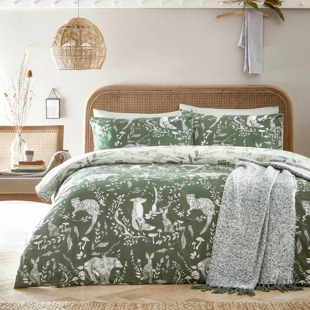 furn. Furn. Buckthorn Woodland Super King Duvet Cover Set, Green