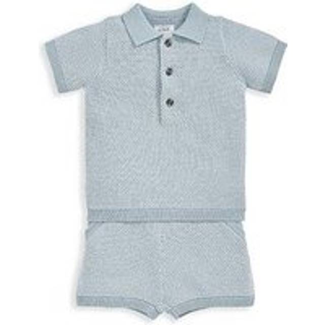 Knitted Polo and Short Outfit Set - BLUE - 12-18 Months