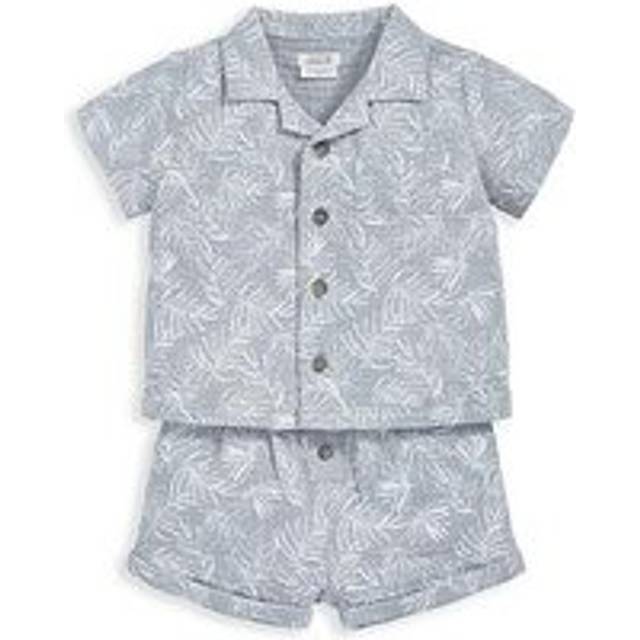 Palm Shirt & Shorts Outfit Set - BLUE - 0-3 Months