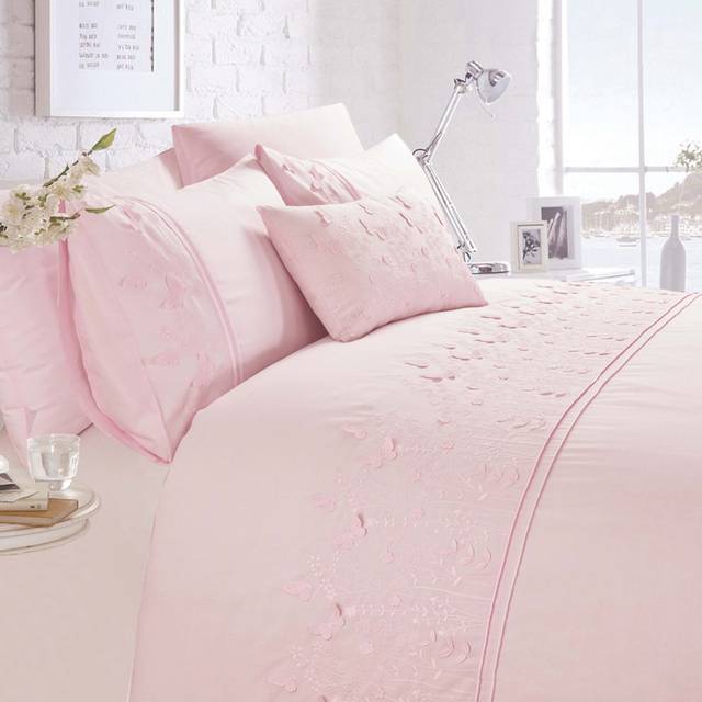 (Single) Belle Maison Papillon Blush Pink Luxury Embroidered Butterfly Duvet Cover Set