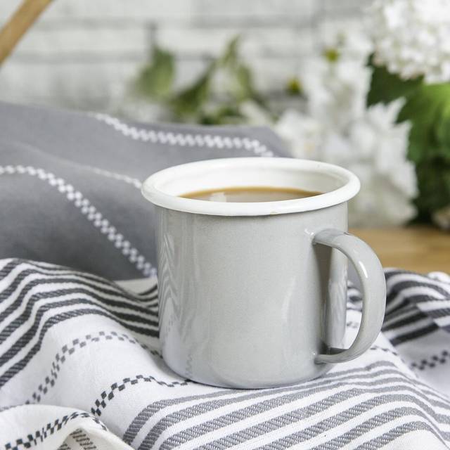 375ml Coloured Enamel Mugs - Pack of Six - Grey