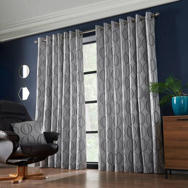 Essential Living Ome Eyelet Ring Top Curtains Silver 167cm x 137cm, Silver