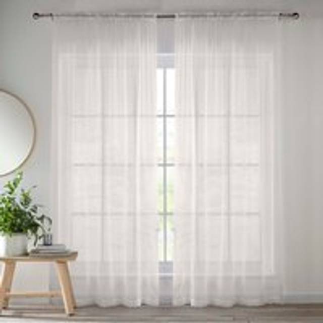 Plain Sheer Voile Panel Curtains Panel - Pair with Rod Pocket Header - Cream - 145cm width x 183cm drop