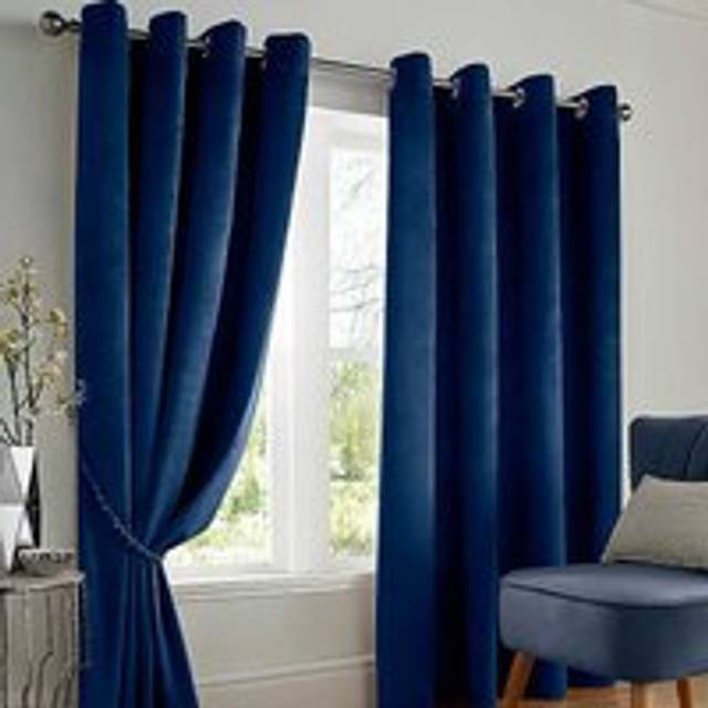 Velvet Ring Top Blackout Curtains - Blue - 117cm width x 137cm drop