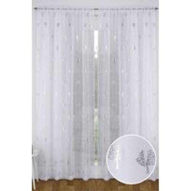 Tyrone Textiles 55x54" White Birch Metallic Tree Print Pair of Linen Look Voile Panels (140 x 137cm), White