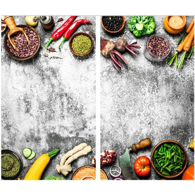 Geezy - Set of 2 Glass Chopping Cutting Board Induction Ceramic Hob Cover Worktop Saver (Veggies)