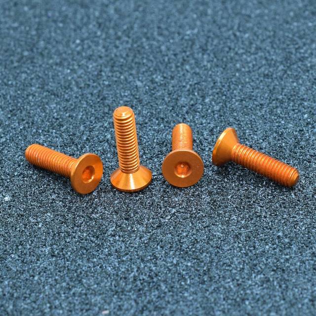 (Orange) 10Pcs M3x6mm Flat Countersunk Head Hex Socket Screw 7075 Aluminum Alloy Metric Screw Bolts