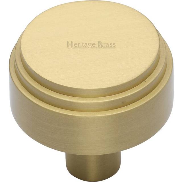 Heritage Cabinet Knob Round Deco Design - Satin Brass (3.4cm H x 3.2cm W x 3.2cm D)