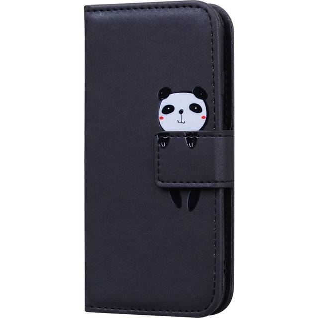 iPhone 15 Pro Plånboksfodral med Rem / Ståfunktion / Korthållare - Svart (Panda)