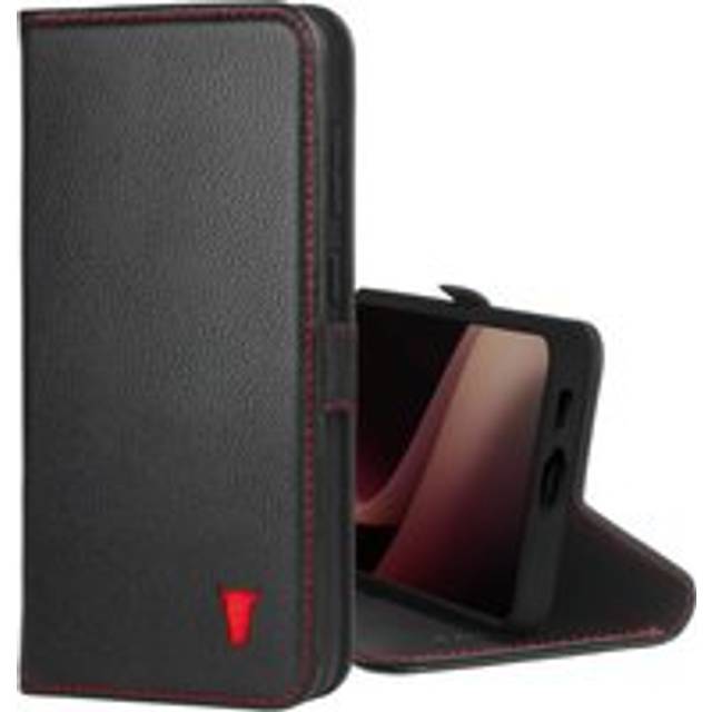 Galaxy A55 Leather Wallet Case (with Stand Function) - Black with Red Detail