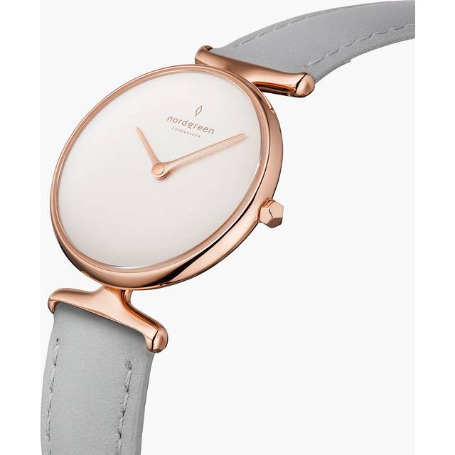 Nordgreen Best Women's Slim Designer Watch - Rose Gold Case - White Dial - 28mm Grey Leather Strap