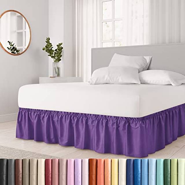 Wrap Around Dust Ruffle Bed Skirt - Purple - Bed Skirt for Full Size Beds with 15 in. Drop - Easy Fit Elastic Strap - Pleated Bedskirt with Brushed Fa
