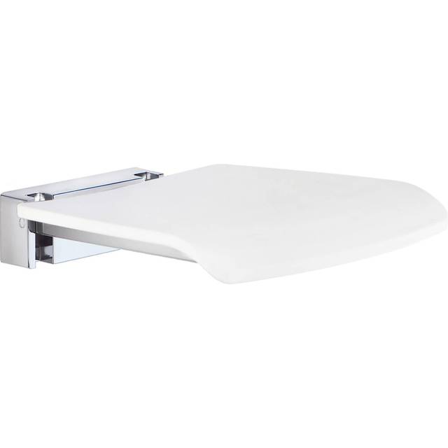 Chrome/White Folding Bathroom Wall Mounted Shower Seat Chair - One Size