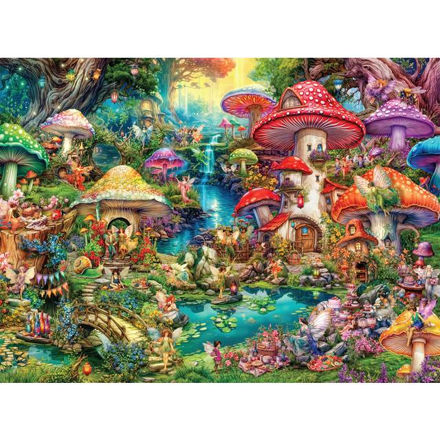 Buffalo Games - Aimee Stewart - Merry Mushroom Village Picnic - 1000 Piece Jigsaw Puzzle for Adults Challenging Puzzle Perfect for Game Nights - Finis