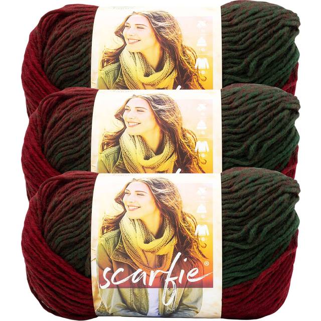 Lion Brand Yarn Scarfie Yarn for Knitting and Crocheting  Deep Red/Dark Green  3 Pack