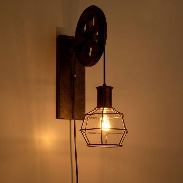 2PCS Pulley Wall Light Creative Wall Lamp Retro Industrial Vintage Wall Lamp Antique Wall Sconce E27 Bulb Rust