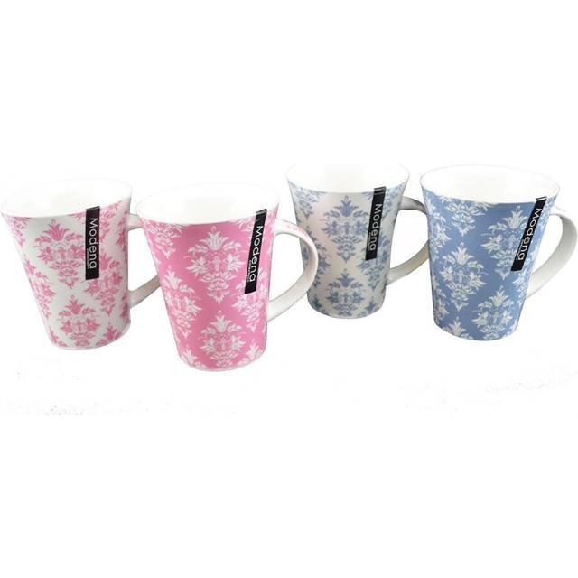 New Bone China Set of 4 Tea Coffee Mugs Home Office 2 assorted patterns