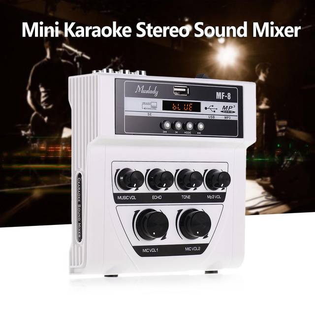 Muslady MF-8 Mini Karaoke Sound Audio Mixer Stereo Echo Mixers Dubbla US Plug svart