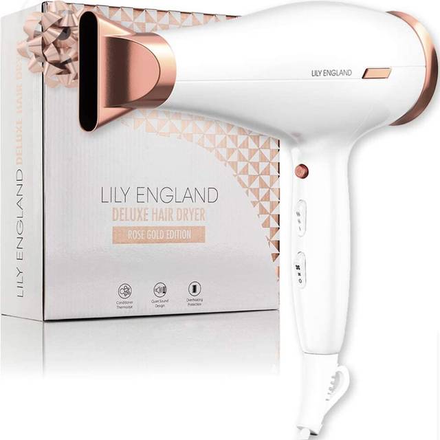 Lily England Lightweight Hair Dryer - Quiet Hairdryer with Cold Setting for Shine Boost, Hairdryers for Women Multiple Heat & Speed Settings, White &