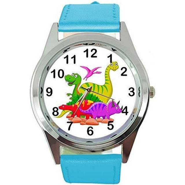 Dinosaurs Quartz Round SCI FI Watch Blue Real Leather Band