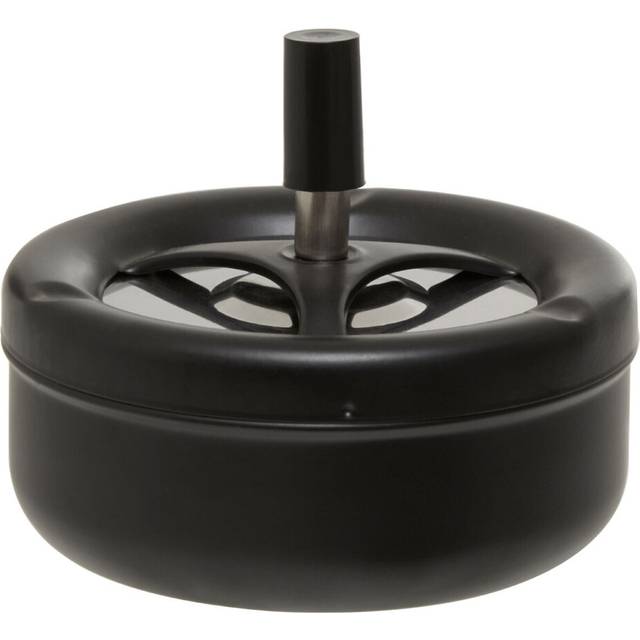 Premier Housewares Large Spinning Ash Tray With Lid / Black Outdoor Ashtray For Cigarettes Ashtrays With Matte Finish For Garden Smoking Round Shape