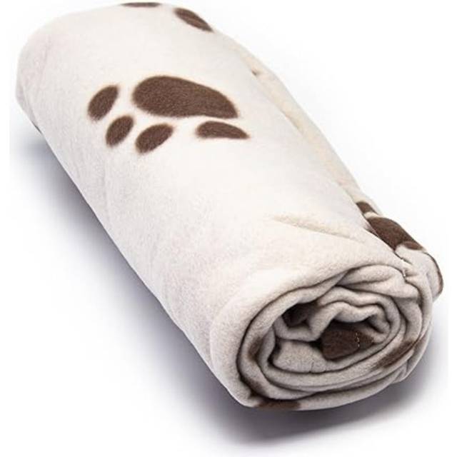 Axtellon Cosy Fleece Comforter Paw Prints Blanket for Dogs, 100 x 70 cm - Brown;White (30cm L X 5cm W)