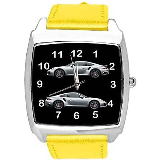 TAPORT Yellow Leather Quartz Square Watch for Sport Cars Fans E1