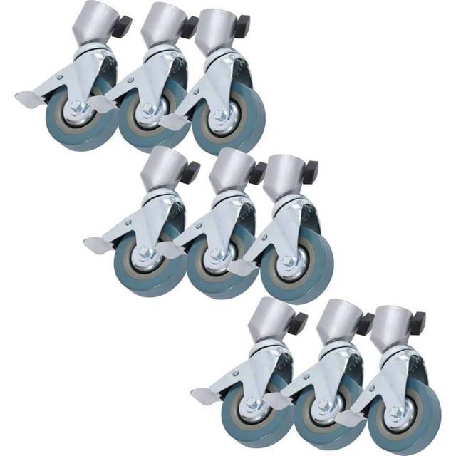 "9x Lockable Rubber Tripod/Stand Swivel Caster with Brake for 22mm dia legs (3"" Wheel)"