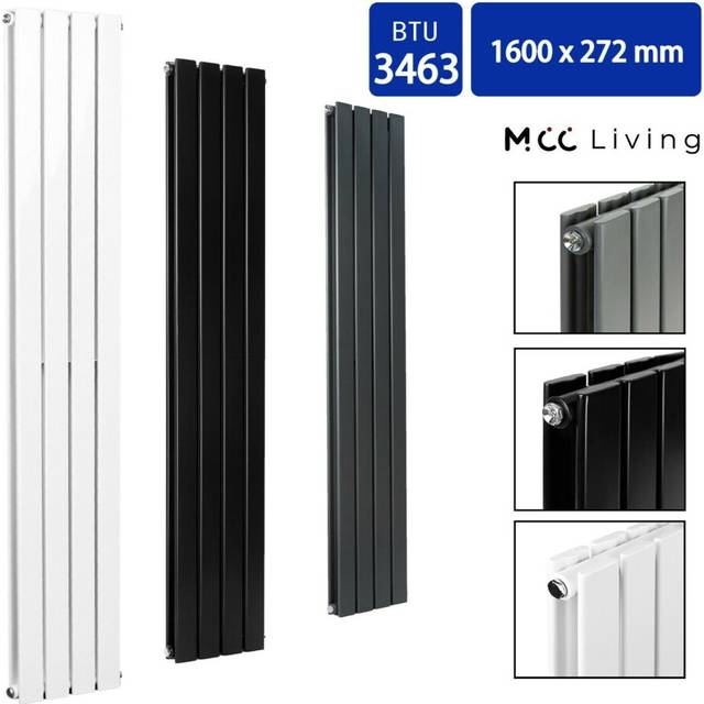 Mcc Designer Flat Panel Double Radiator 1600 X 272Mm Black, Black