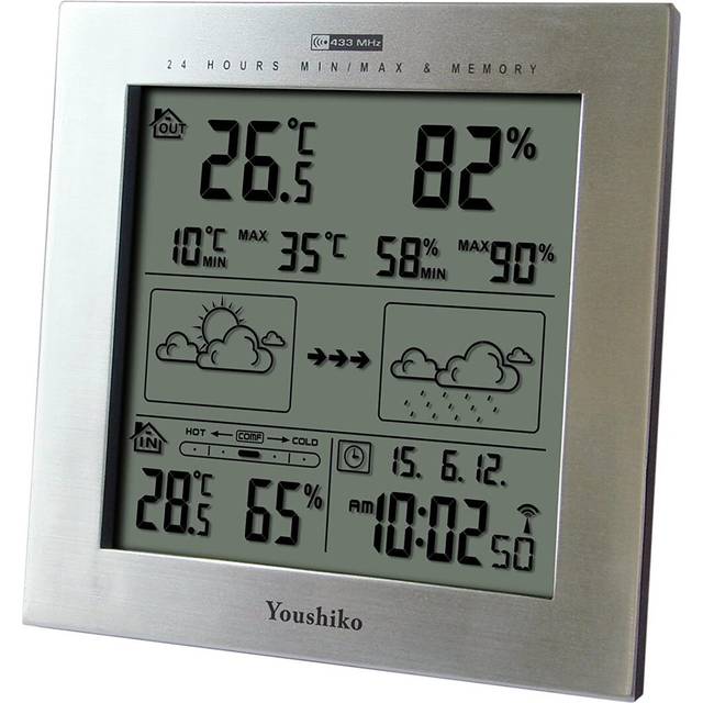 Weather Station with Radio Controlled Clock  Indoor Outdoor Temperature Thermometer, Humidity, Date & Frost Alarm