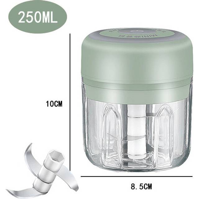 (250ML Green) LMETJMA 100/250mL Mini Electric Garlic Chopper Powerful Garlic Mincer USB Charging Ginger Garlic Onion Meat Masher KC0432