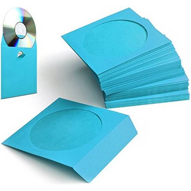 100 Pack CD DVD Thick Paper Sleeves (Blue) Standard Envelope Cases Display Storage Premium with Window Cut Out and Flap for Music Movie Video Game