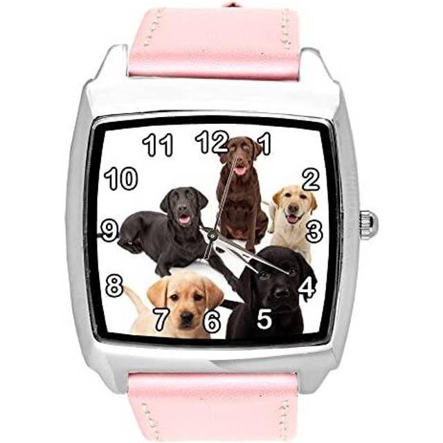 Pink Leather Square Quartz Watch for Labrador Fans - Blue