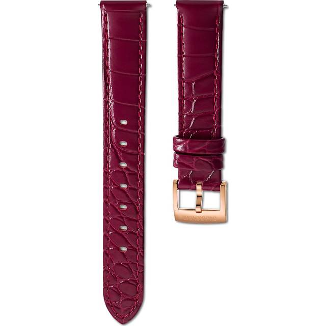 Watch strap, 15 mm (0.59") width, Leather with stitching, Red, Rose gold-tone finish - 18cm