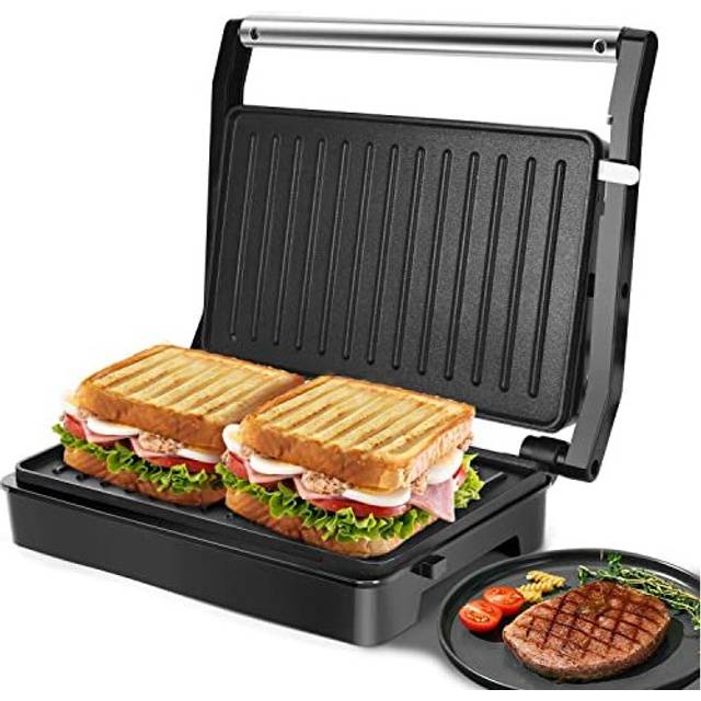 Aigostar Sandwich Toaster, 1000W Deep Fill Toastie Maker, 2 Slice Panini Press, Electric Grill with Non-Stick Plates, Stainless Steel, Easy to