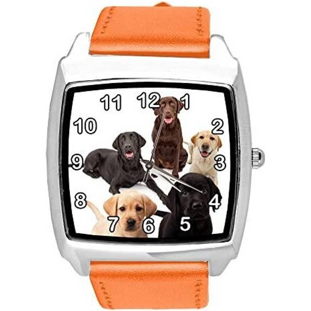 Orange Leather Square Quartz Watch for Labrador Fans - Blue