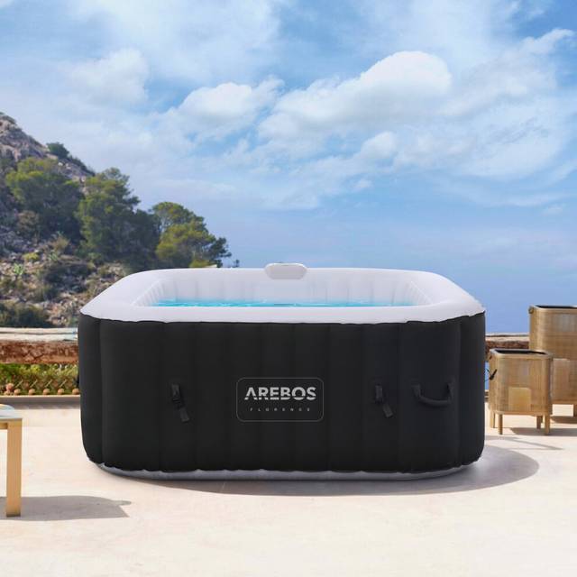 AREBOS Inflatable Hot Tub | Indoor/Outdoor Spa Pool 2400W | 4 persons | 154x154cm | 100 massage jets | heating | 600L | Incl. cover