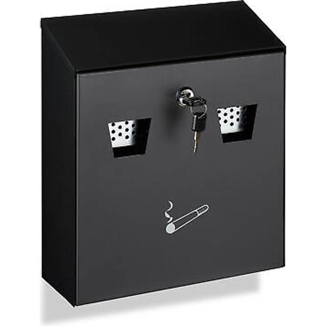 Relaxdays - Wall-Mounted Ashtray for Outside, Weatherproof, Lockable, with Mounting Material & Keys, 30x26x10 cm, Black