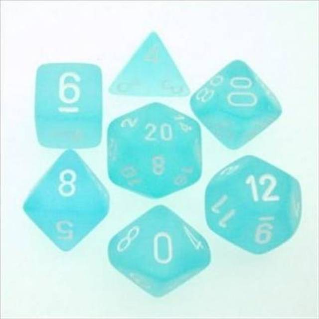 Chessex Manufacturing 27405 Cube Set Of 7 Dice - Frosted Teal With White Numbering